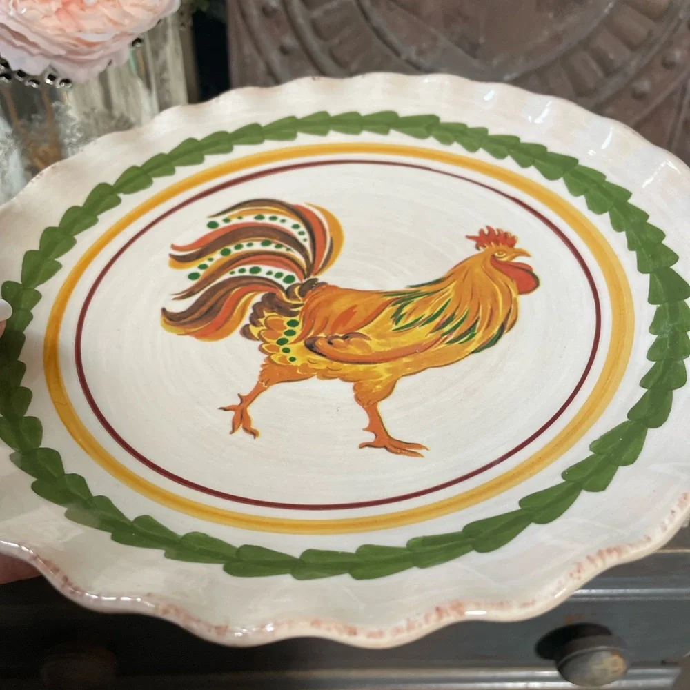 Williams Sonoma white Rooster salad plate ruffled edge French Country farmhouse